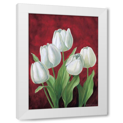 Tulips on burdundy II White Modern Wood Framed Art Print by Schweser, Gertrud