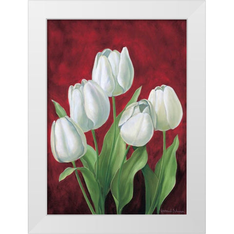 Tulips on burdundy II White Modern Wood Framed Art Print by Schweser, Gertrud
