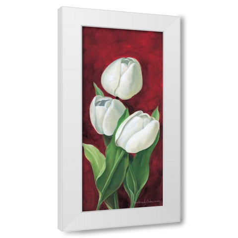 Tulips on burdundy III White Modern Wood Framed Art Print by Schweser, Gertrud