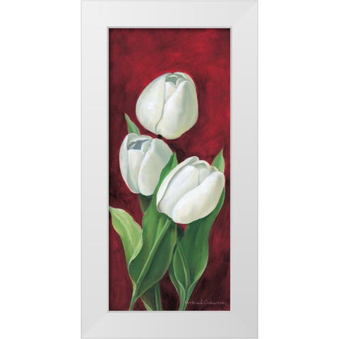 Tulips on burdundy III White Modern Wood Framed Art Print by Schweser, Gertrud