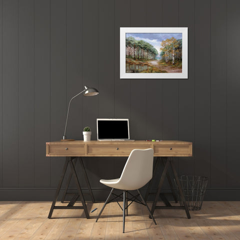 Deer in the woods White Modern Wood Framed Art Print by Withaar, Reint