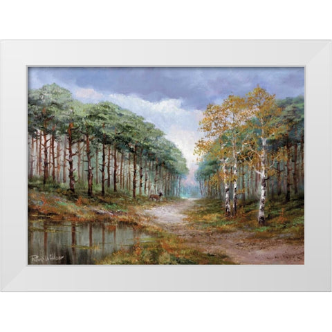 Deer in the woods White Modern Wood Framed Art Print by Withaar, Reint