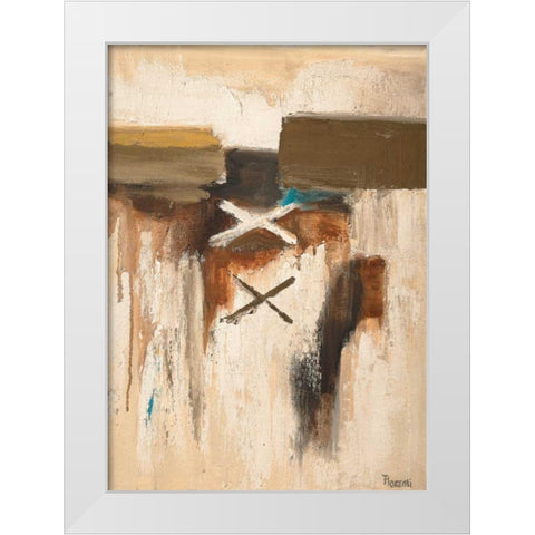 Crosses on beige White Modern Wood Framed Art Print by Florenti, Isa