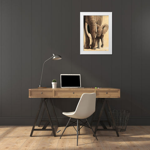 Elephant love I White Modern Wood Framed Art Print by Renee