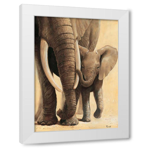 Elephant love I White Modern Wood Framed Art Print by Renee