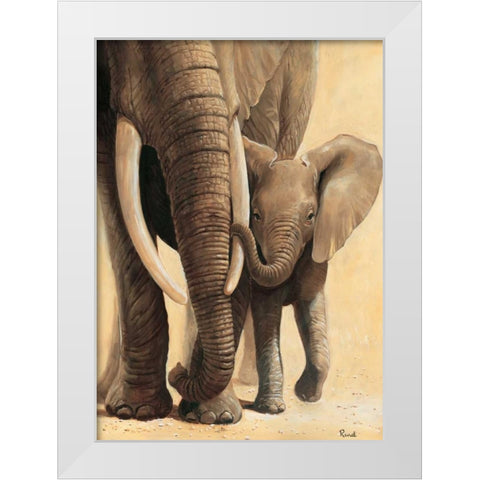 Elephant love I White Modern Wood Framed Art Print by Renee