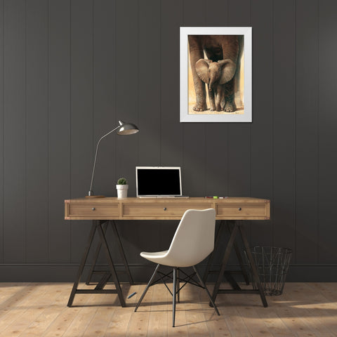 Elephant love II White Modern Wood Framed Art Print by Renee