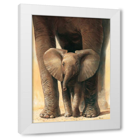 Elephant love II White Modern Wood Framed Art Print by Renee