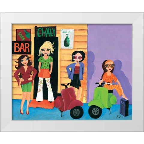 Scooter fun I White Modern Wood Framed Art Print by Hedy