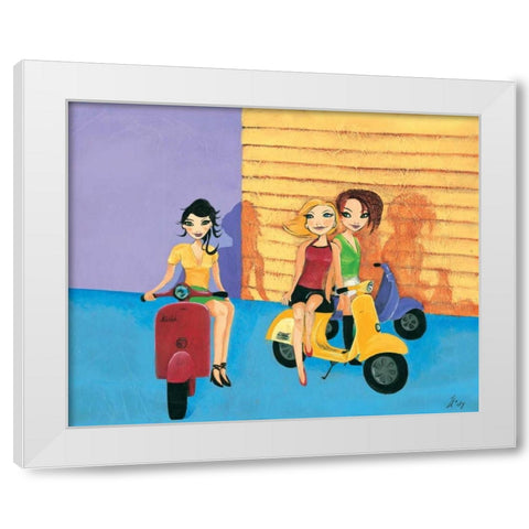 Scooter fun II White Modern Wood Framed Art Print by Hedy