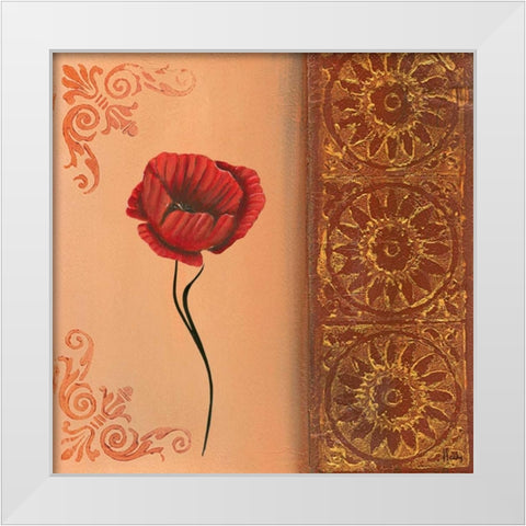 Flower with border V White Modern Wood Framed Art Print by Hedy