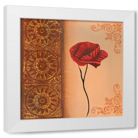 Flower with border VI White Modern Wood Framed Art Print by Hedy