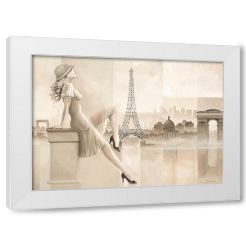 Paris girl White Modern Wood Framed Art Print by Jasper