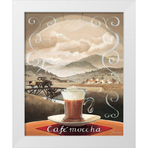 Cafe Moccha White Modern Wood Framed Art Print by Jasper