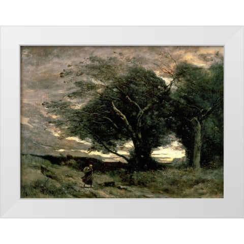 Gust of Wind White Modern Wood Framed Art Print by Corot, Jean-Baptiste-Camille