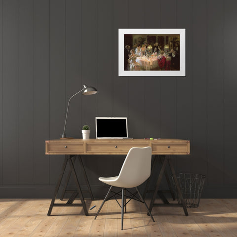 The End Of Dinner White Modern Wood Framed Art Print by Grun, Jules Alexandre