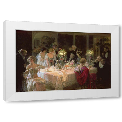 The End Of Dinner White Modern Wood Framed Art Print by Grun, Jules Alexandre