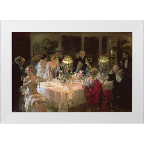 The End Of Dinner White Modern Wood Framed Art Print by Grun, Jules Alexandre