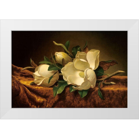 Magnolia On Gold Velvet Cloth White Modern Wood Framed Art Print by Heade, Martin Johnson