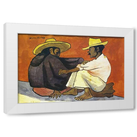 Pareja Indigena White Modern Wood Framed Art Print by Rivera, Diego