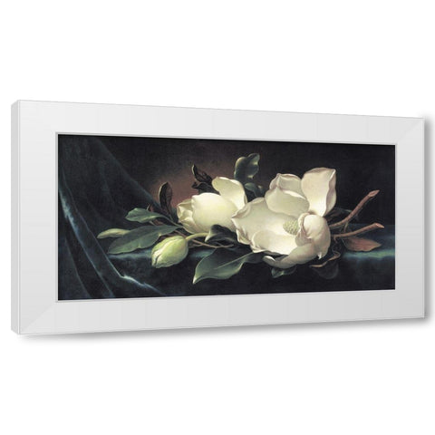 Magnolia Blossom On Blue Velvet White Modern Wood Framed Art Print by Heade, Martin Johnson