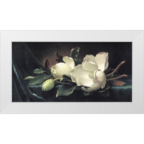 Magnolia Blossom On Blue Velvet White Modern Wood Framed Art Print by Heade, Martin Johnson