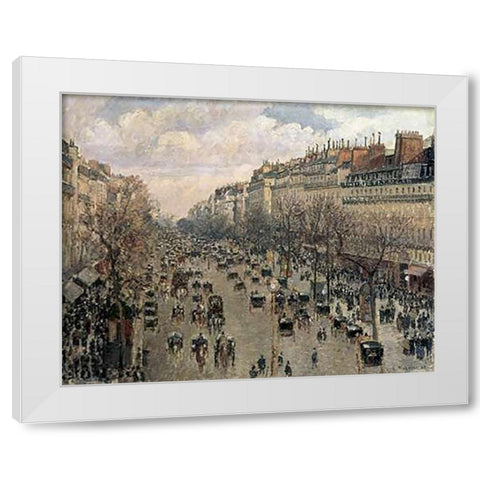 Boulevard Montmartre, Afternoon Sun, 1897 White Modern Wood Framed Art Print by Pissarro, Camille