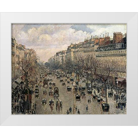 Boulevard Montmartre, Afternoon Sun, 1897 White Modern Wood Framed Art Print by Pissarro, Camille