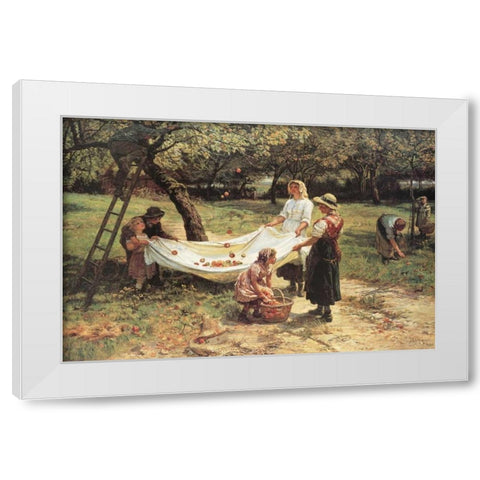 The Apple Gatherers White Modern Wood Framed Art Print by Morgan, Frederick