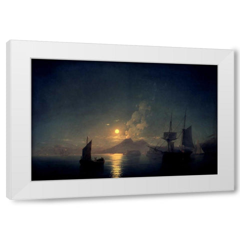 The Bay of Naples by Moonlight, 1842 White Modern Wood Framed Art Print by Aywasovsky, Ivan