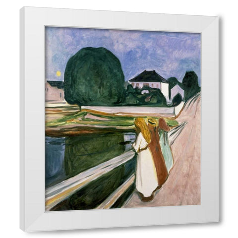 The Girls on the Pier, 1901 White Modern Wood Framed Art Print by Munch, Edvard