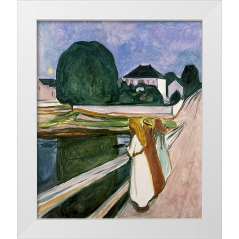 The Girls on the Pier, 1901 White Modern Wood Framed Art Print by Munch, Edvard