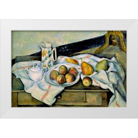 Still Life of Peaches and Pears White Modern Wood Framed Art Print by Cezanne, Paul