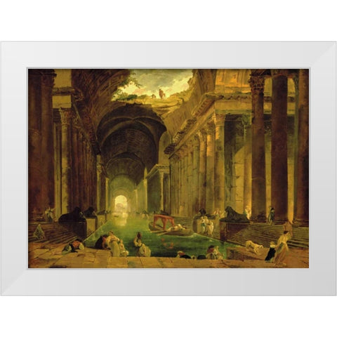 Vue Imaginaire de la Grande Galerie en Ruins White Modern Wood Framed Art Print by Robert, Hubert