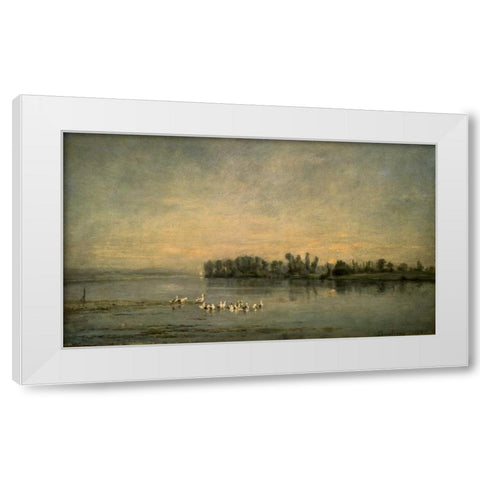 Le Marais de Canards White Modern Wood Framed Art Print by Daubigny, Charles Francois
