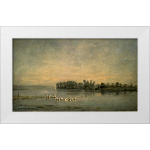 Le Marais de Canards White Modern Wood Framed Art Print by Daubigny, Charles Francois