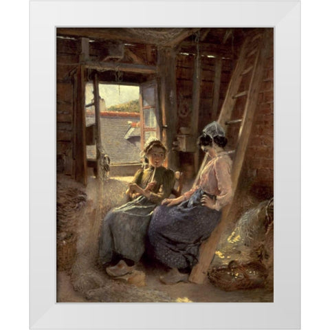 Sisters White Modern Wood Framed Art Print by Makovski, Konstantin