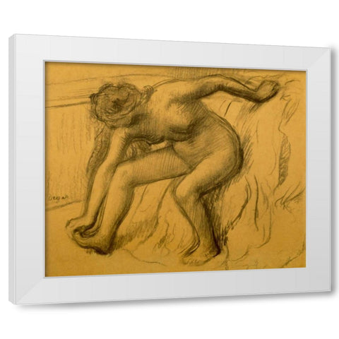 After Bath, 1892 White Modern Wood Framed Art Print by Degas, Edgar