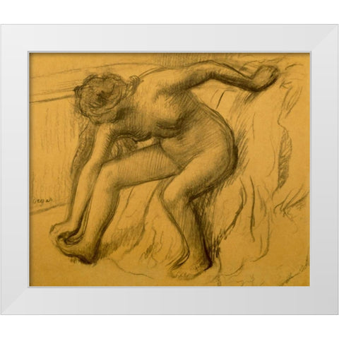 After Bath, 1892 White Modern Wood Framed Art Print by Degas, Edgar