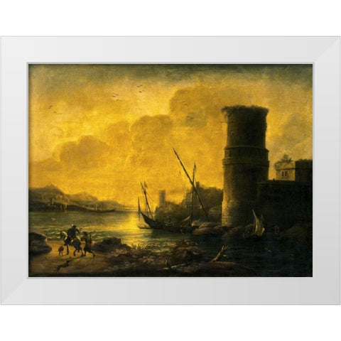 Bay at Sunset, 1549 White Modern Wood Framed Art Print by Rosa, Salvator