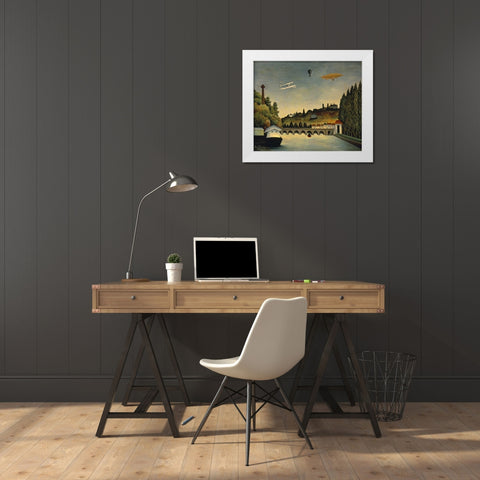 View of the Bridge at Sevres and the Hills at Clam White Modern Wood Framed Art Print by Rousseau, Claude