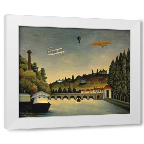 View of the Bridge at Sevres and the Hills at Clam White Modern Wood Framed Art Print by Rousseau, Claude