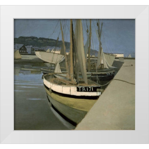 Sailboats in the Bay of Tregastel White Modern Wood Framed Art Print by Vallotton, Felix