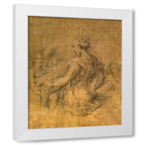 Lady with Angels White Modern Wood Framed Art Print by Parmigianino