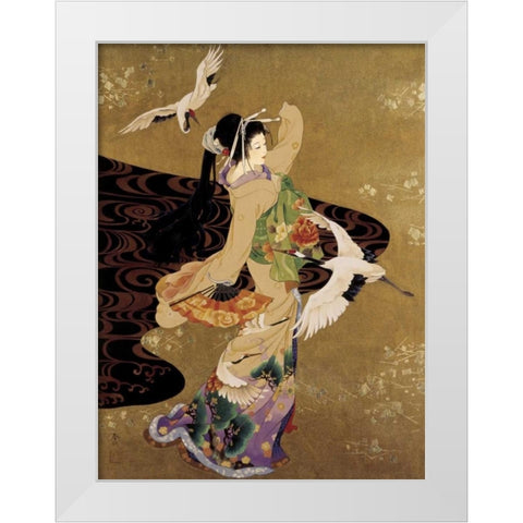 Dance of the Cranes White Modern Wood Framed Art Print by Morita, Haruyo