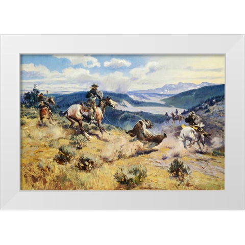 Loops and Swift Horses Are Surer Than Lead White Modern Wood Framed Art Print by Russell, Charles M.