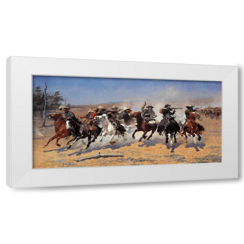 A Dash For Timber White Modern Wood Framed Art Print by Remington, Frederic
