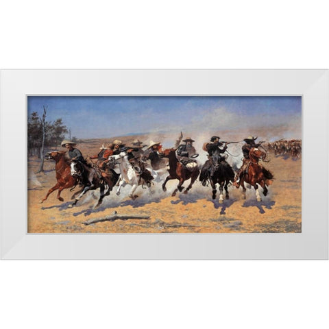 A Dash For Timber White Modern Wood Framed Art Print by Remington, Frederic