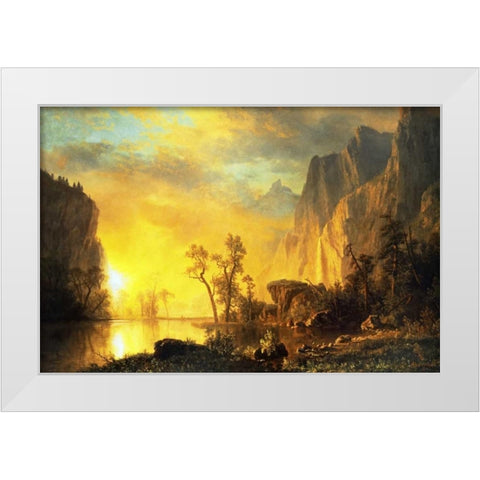 Sunset in the Rockies White Modern Wood Framed Art Print by Bierstadt, Albert