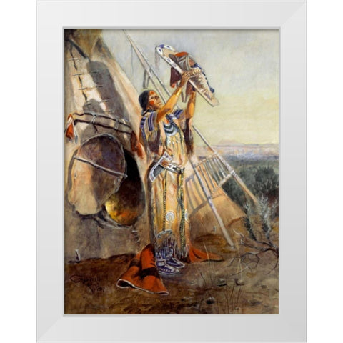 Sun Worship in Montana White Modern Wood Framed Art Print by Russell, Charles M.